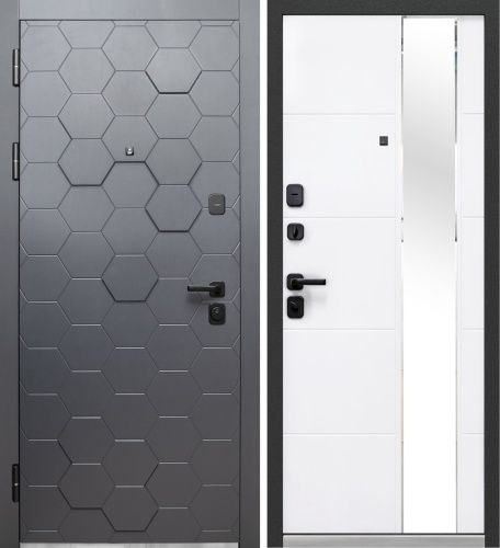 Люксор 2МДФ 3Д Сатин графит - Белый снег софт, накладное зеркало Люксор 2МДФ 3Д Сатин графит - Белый снег софт, накладное зеркало