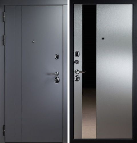 Входная дверь СТР-17 Силк Титан/Алюминий тисненый с зеркалом Входная дверь СТР-17 Силк Титан/Алюминий тисненый с зеркалом