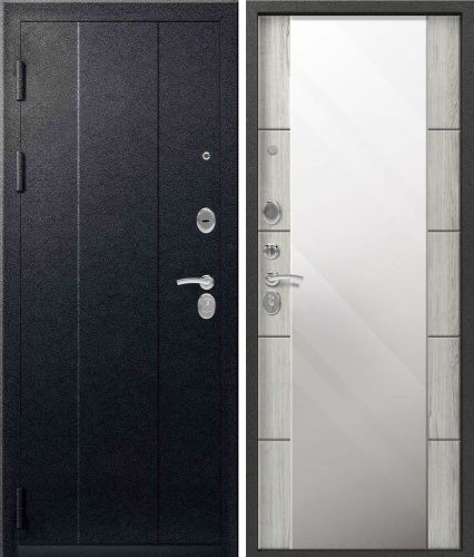 Входная дверь с большим зеркалом Эталон Х-5 Черный муар - Скания милк Входная дверь с большим зеркалом Эталон Х-5 Черный муар - Скания милк