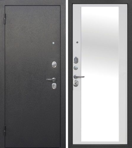 Дверь металлическая Гарда Серебро Зеркало Белый ясень Дверь металлическая Гарда Серебро Зеркало Белый ясень