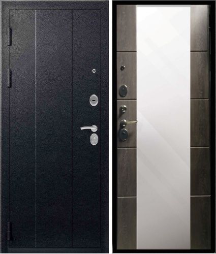 Входная дверь с большим зеркалом Эталон Х-5 Черный муар - Шале Входная дверь с большим зеркалом Эталон Х-5 Черный муар - Шале