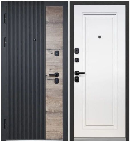 Люксор 2МДФ Дуб Вертикаль НЕО Канадский дуб пацифик, Сатин черный - Эмалит белый Люксор 2МДФ Дуб Вертикаль НЕО Канадский дуб пацифик, Сатин черный - Эмалит белый