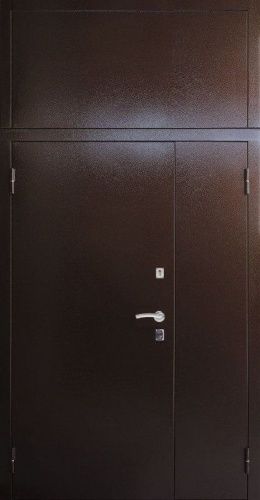 Двухстворчатая высокая уличная дверь с фрамугой, нажимная ручка (металл-металл) Двухстворчатая высокая уличная дверь с фрамугой, нажимная ручка (металл-металл)
