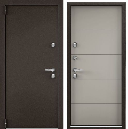 Входная термодверь Snegir PRO Букле коричневый - Крема S60-L2 с двойным листом металла