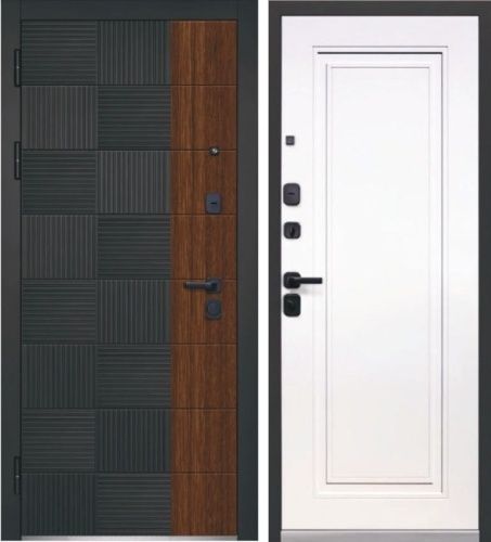 Люксор 2МДФ Квадрат Нео МДФ Антрацит софт/Грецкий орех - Эмалит белый Люксор 2МДФ Квадрат Нео МДФ Антрацит софт/Грецкий орех - Эмалит белый