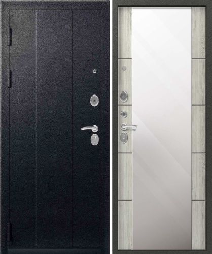 Входная дверь с большим зеркалом Эталон Х-4 Черный муар - Дуб полярный Входная дверь с большим зеркалом Эталон Х-4 Черный муар - Дуб полярный